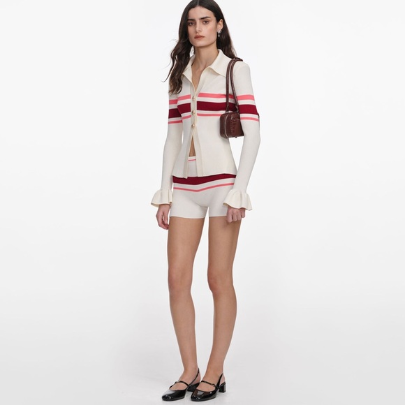 NWOT Self-Portrait CREAM STRIPE VISCOSE KNIT BUTTON TOP - Picture 3 of 8